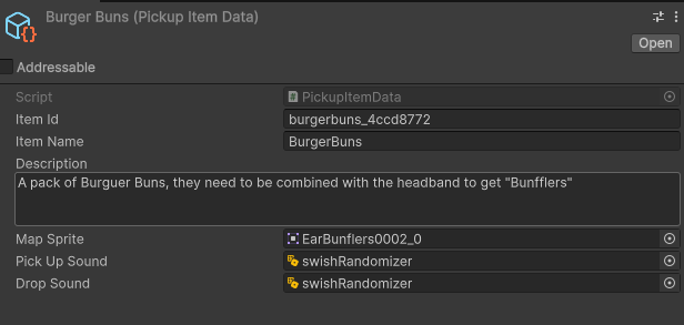 PickupItemData Inspector