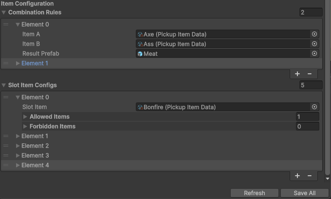 Slot Item Config Settings