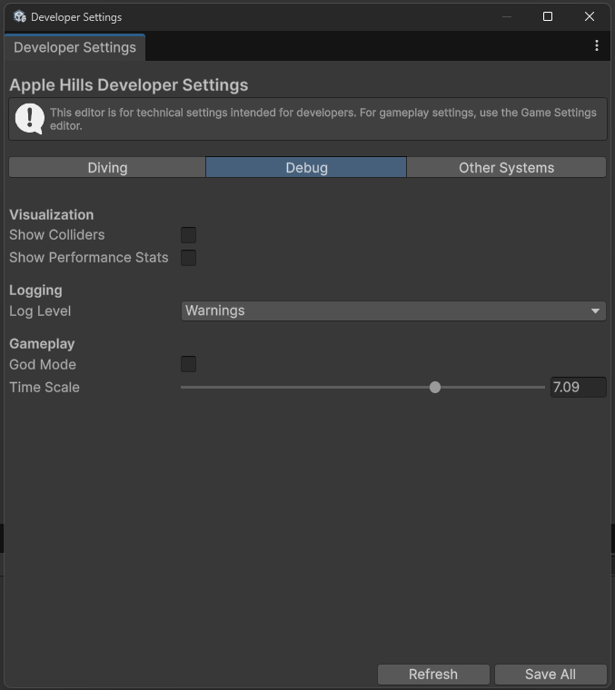 Developer Settings Editor