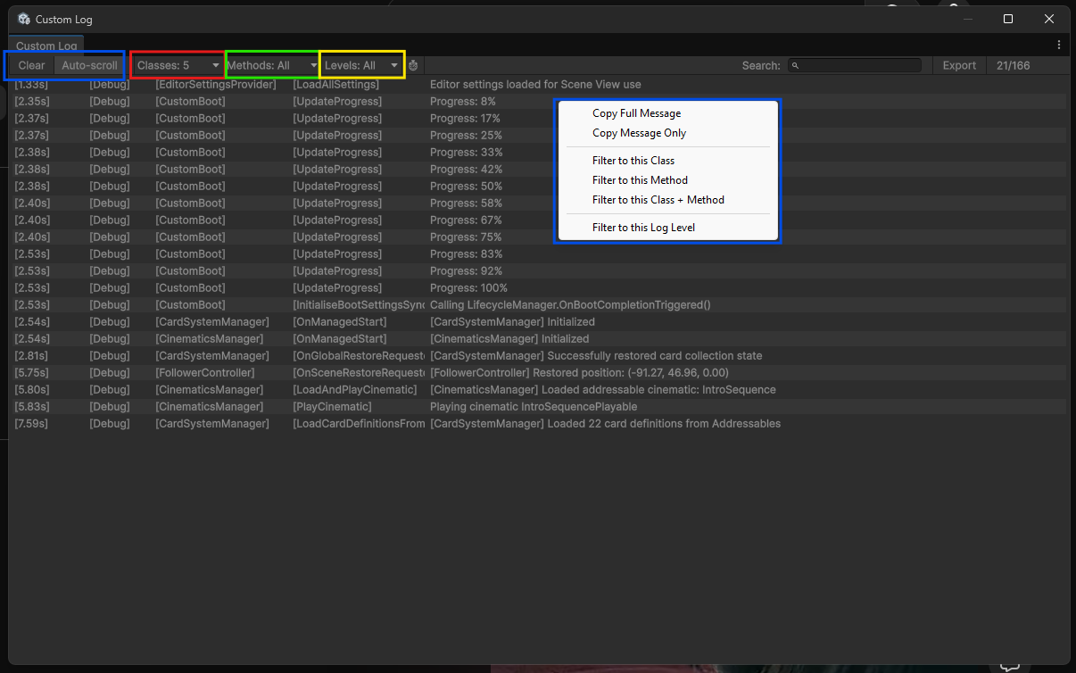 Custom Log Console Interface