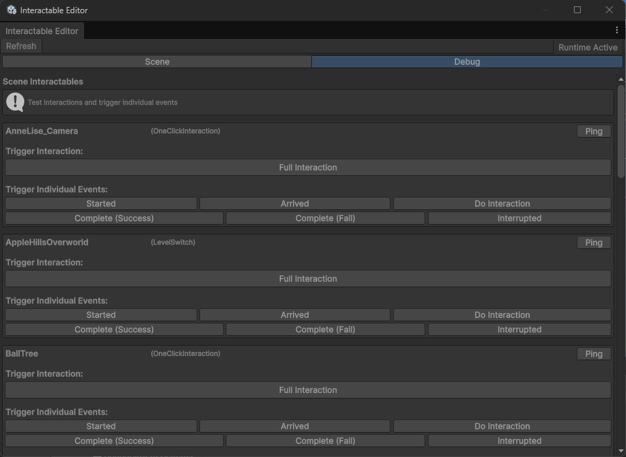 Interactable Editor - Debug Tab