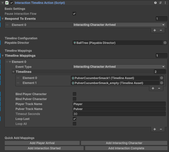 InteractionTimelineAction Inspector