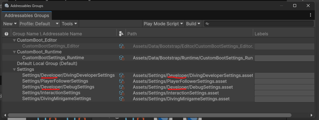 Addressables Configuration